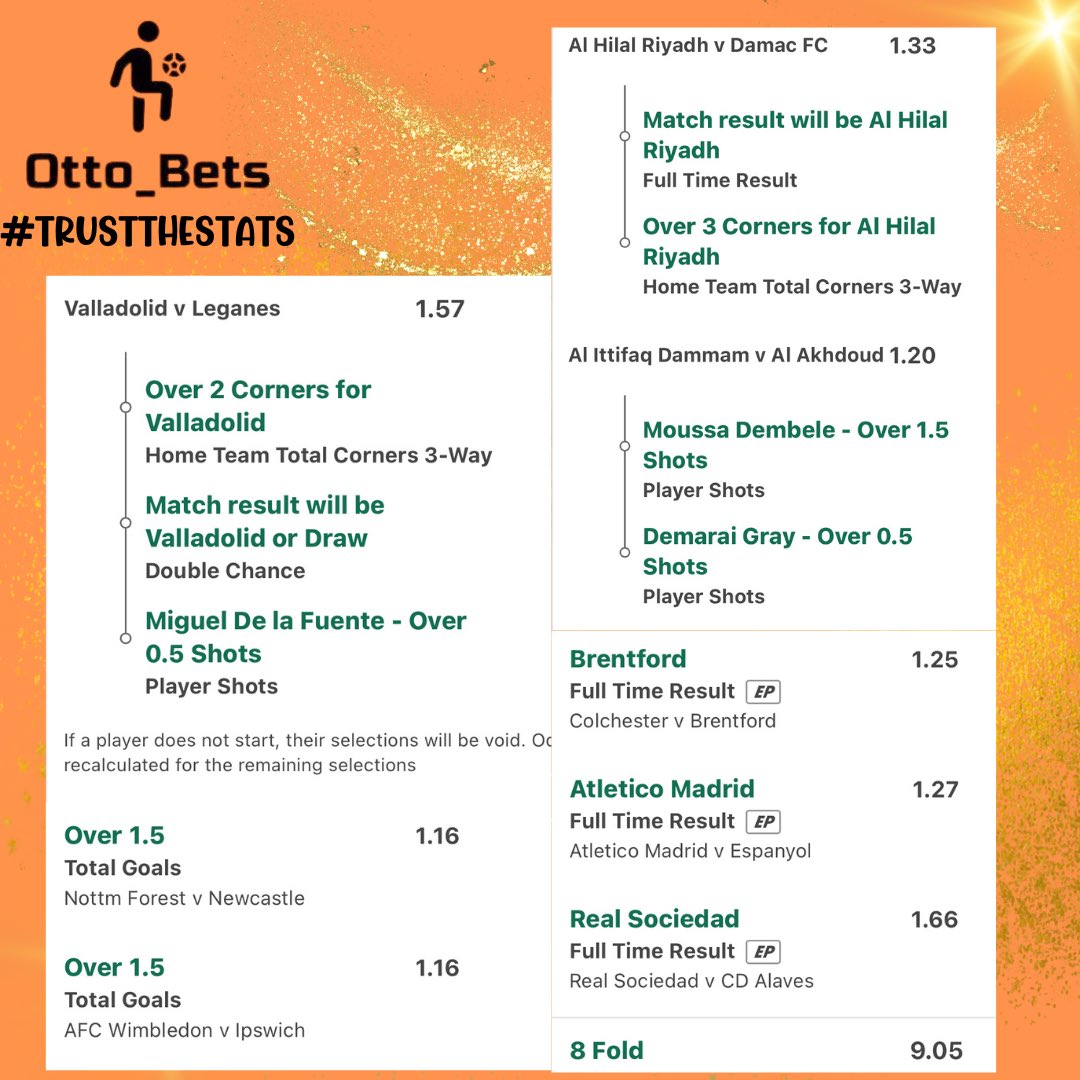 otto_bets's tweet photo. Right - DAILY ACCA VERSION 3 😂

Been asked to provide one with no European competition and no women’s football due to issues accessing those games. 

I present the THIRD AND FINAL option 🙏😁 https://t.co/qE2djuFetv