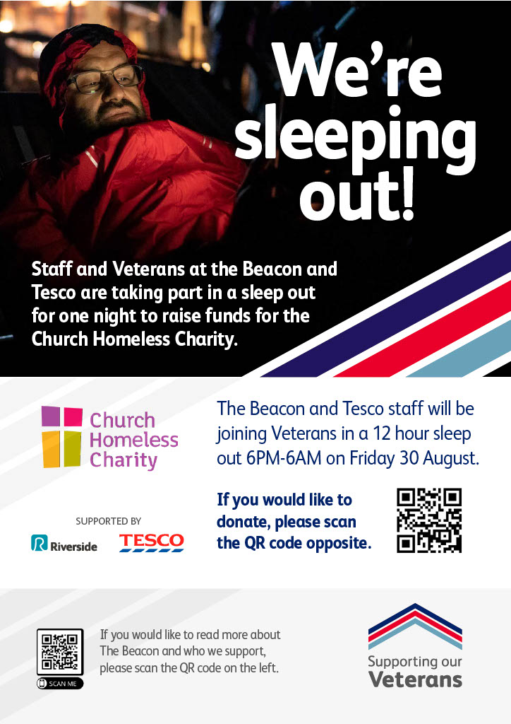 This Friday veterans and staff from The Beacon and <a href="/Tesco/">Tesco</a> are participating in a 12-hour, overnight sleep out to raise funds for @ChurchHomelessC who support veterans across all three of our schemes. 

Donate by following the link below: gofund.me/a202808c