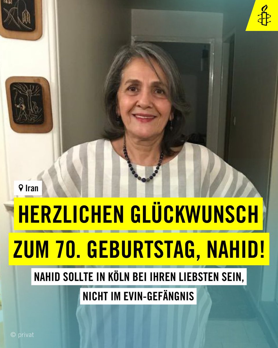 Nahid ist eine iranisch-deutsche Frauenrechtlerin, die in einem unfairen Gerichtsverfahren zu über 10 Jahren Haft verurteilt wurde. Seit 2020 sitzt sie im Evin-Gefängnis im #Iran. Sie musste monatelang in Einzelhaft und wurde gefoltert.
✍️👇
amnesty.de/mitmachen/peti…