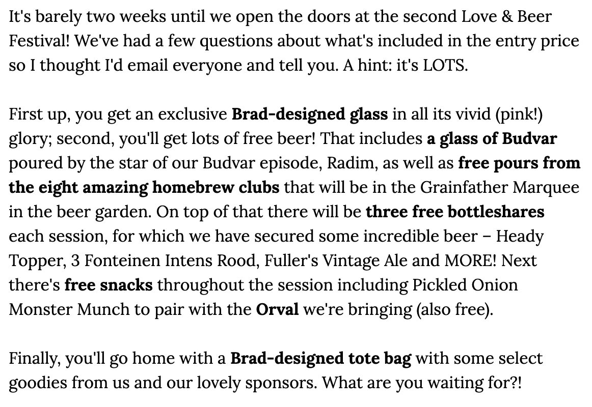 BeerChannel's tweet photo. You probably aren't on our mailing list, but I just wrote out what you get for £25 at our festival, Love &amp; Beer and it's a hell of a lot. 

Still tickets for the evening session at https://t.co/57TfiNij6P https://t.co/TDpgKP7Ck4