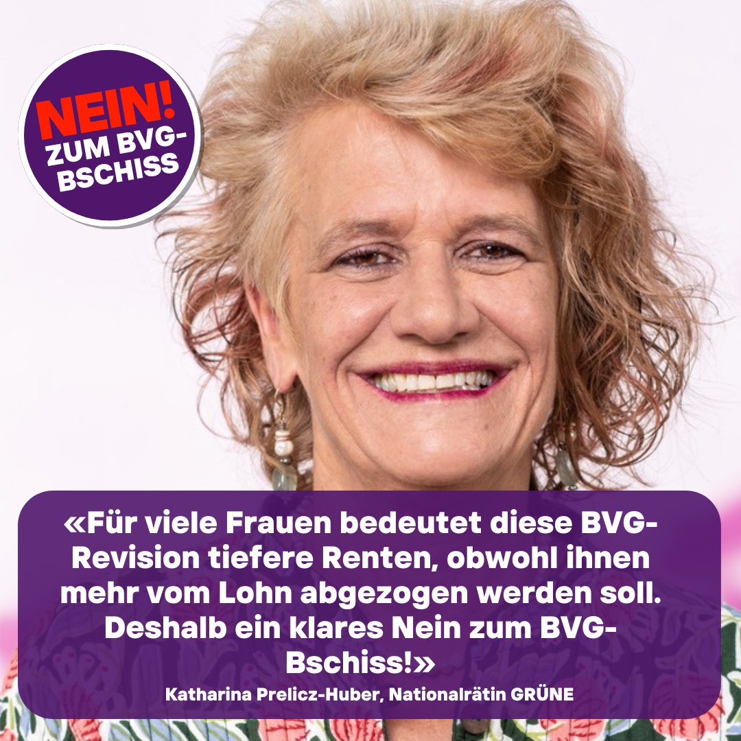 Am 22. September stimmen wir über die BVG-Reform ab. Wir GRÜNE lehnen diese Reform klar ab. ❌ <a href="/K_PreliczHuber/">.</a> macht deutlich weshalb. ⬇️