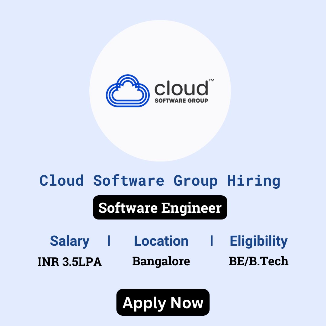 karthikpattadi's tweet image. 🚀 Cloud Software Group Off Campus Drive 2024 🚀

Cloud Software Group is excited to announce our Off Campus Drive 2024 for the position of Software Engineer.

🔗 Apply Now: zurl.co/f5yY

🔔 WhatsApp Group: zurl.co/ySPA

#CloudSoftwareGroup #SoftwareEngineer