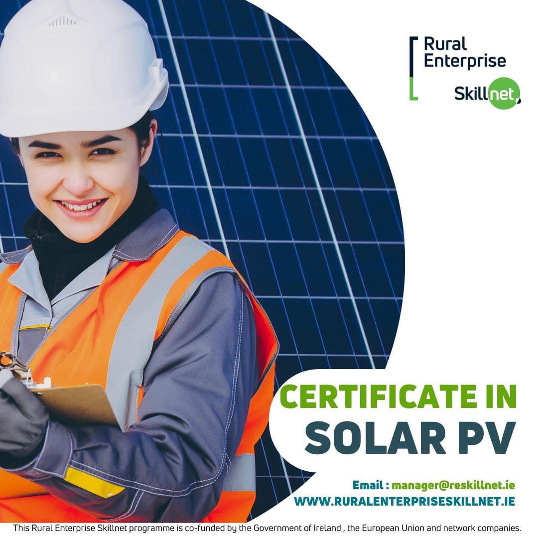 Micro Solar Photovoltaic Systems Implementation
Micro-Generator Electrical Installation

These courses will qualify you to register with SEAI as an approved contractor for Solar PV grants.

ruralenterpriseskillnet.ie/training-progr…

#EUinmyregion #SolarPV #skillsdevelopment #talentdevelopment