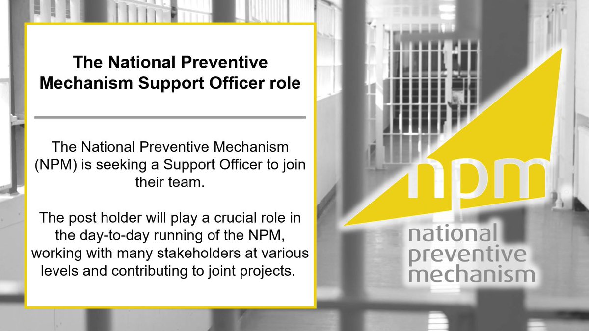 A unique opportunity to join the National Preventive Mechanism as a Support Officer starting in Winter 2024.

Find out more and apply here: justicejobs.tal.net/vx/lang-en-GB/…