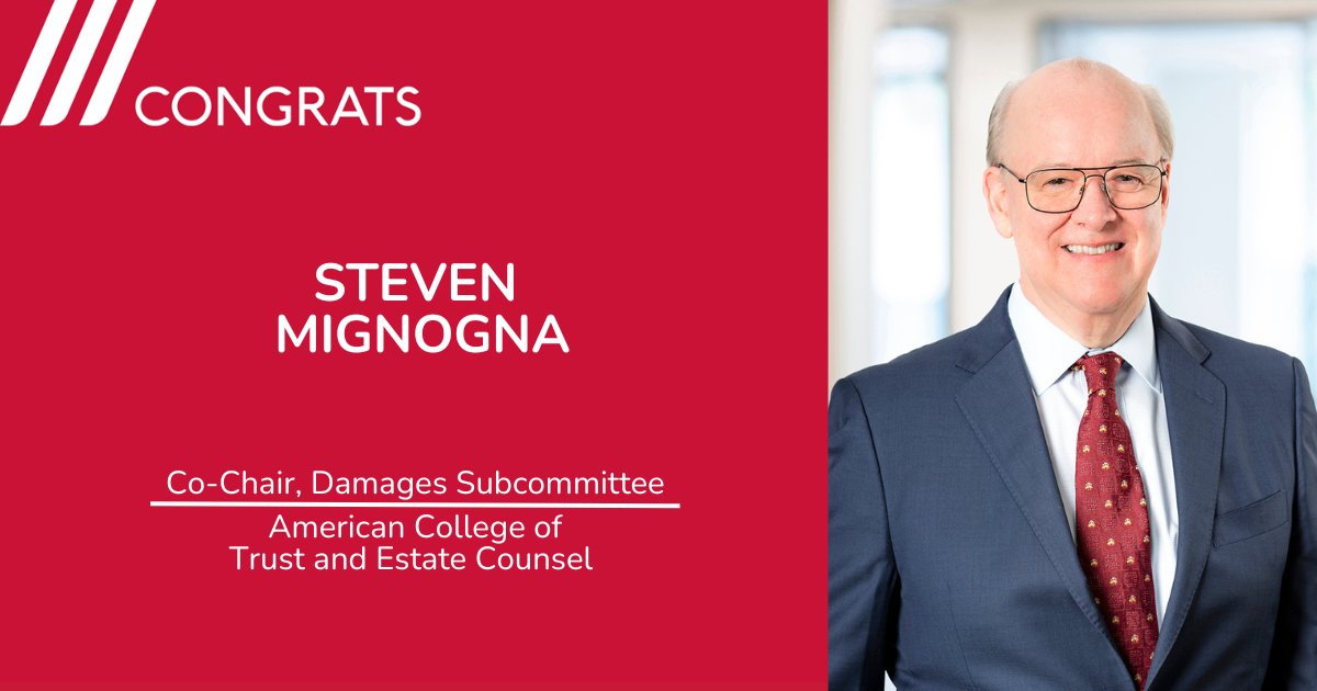 ArcherGreiner's tweet image. #Congratulations to partner Steven Mignogna on his appointment as co-chair of the @ACTECNEWS Damages Subcommittee.

For more on Steven’s involvement and leadership with the prestigious association of trust and estate lawyers: bit.ly/4dXaABi

#ArcherGreiner #ACTEC