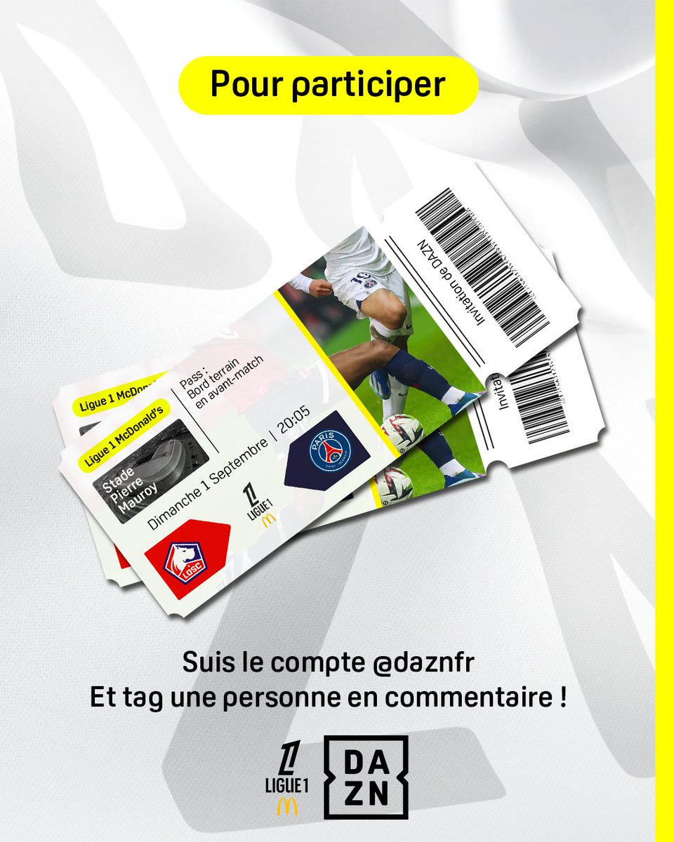 DAZN_FR's tweet image. CONCOURS | Le gagnant pourra vivre une expérience unique en bord de terrain lors de l’échauffement des joueurs pour le match #LOSCPSG au Stade Pierre Mauroy avec la personne de son choix.
De plus, il recevra également deux tickets pour assister au match.

Pour participer à ce…