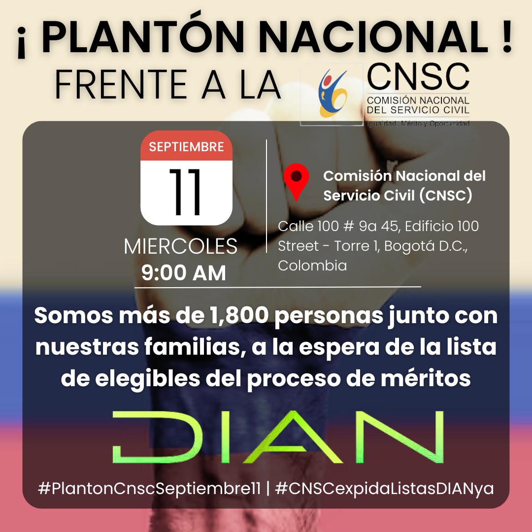 walter_surra's tweet photo. #PlantonCnscSeptiembre11 #CNSCexpidaListasDIANya @CNSCColombia @NoticiasUno @CMILANOTICIA @NoticiasCaracol @NoticiasRCN @RevistaSemana @elespectador @ELTIEMPO @WRadioColombia @DIANColombia https://t.co/yHy2C7gT0U