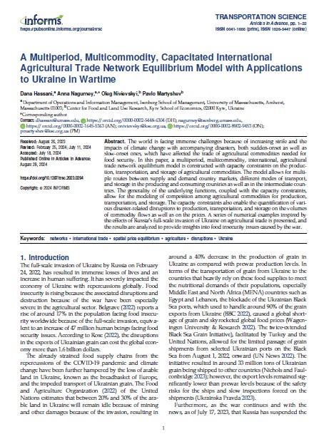 Thrilled that paper, with my @isenbergumass PhD student <a href="/Hassani_Dana/">Dana Hassani</a> as 1st author, and our great <a href="/kse_ua/">Kyiv School of Economics</a> collaborators <a href="/oniviev1/">Oleg Nivievskyi</a> &amp; Pavlo Martyshev has now been published in <a href="/INFORMS/">INFORMS</a> <a href="/TranSciJournal/">Transportation Science</a> in Articles in Advance. We are inspired by our collaborators in Ukraine. More