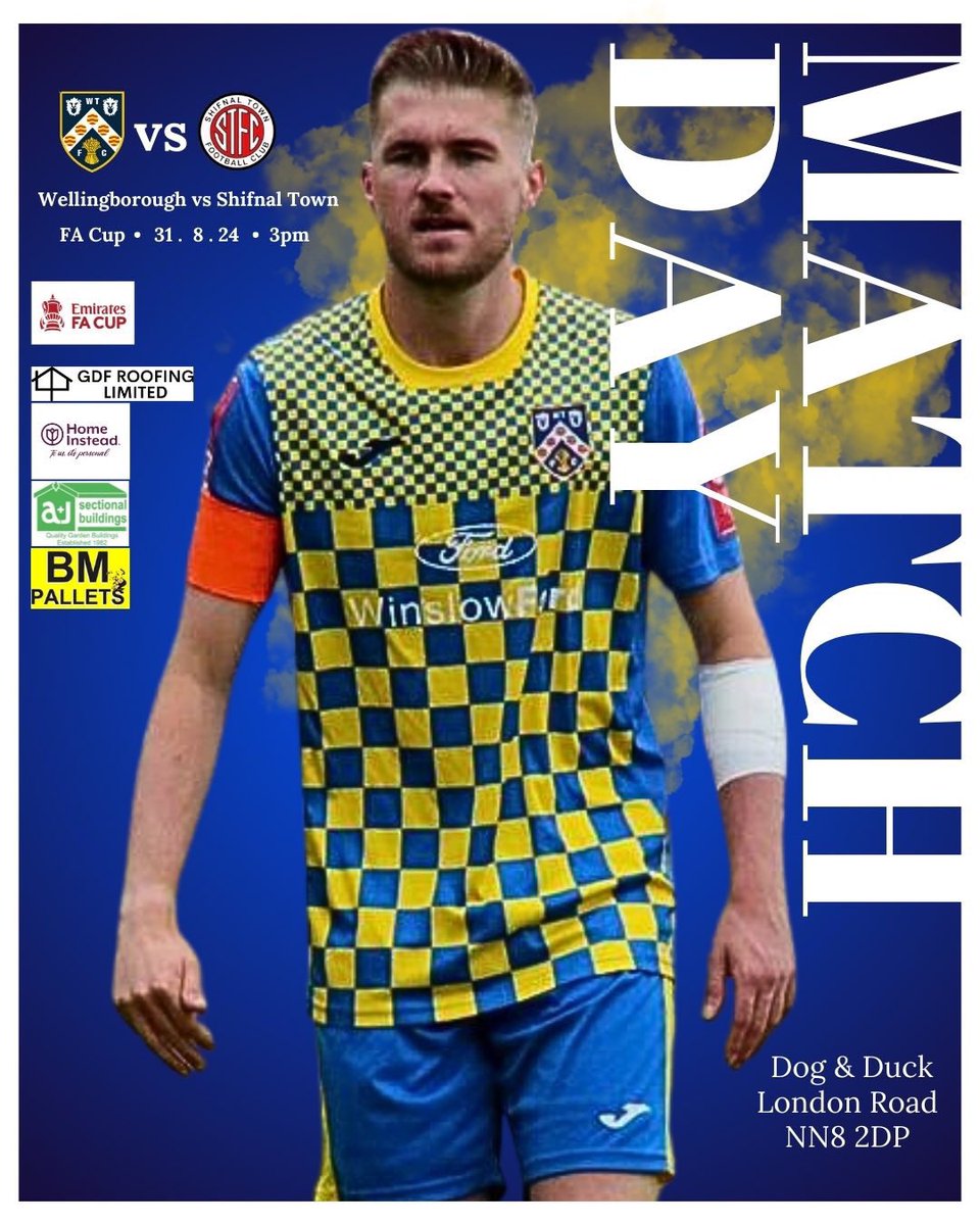doughboys_wtfc's tweet photo. NEXT UP: 

🆚 @TownShifnal  
📆 Saturday 31st August 
⏰ 3pm KO
🏆@EmiratesFACup 
🏟 Dog &amp; Duck, London Road, Wellingborough, NN8 2DP
🎟 £12 Adults / £9 Concessions / U16’s Free 
🍔 Bar open, food &amp; drink available 

#Doughboys 💙💛 https://t.co/JlK8v4tgit