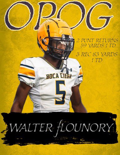 OFFENSIVE PLAYER OF THE GAME: <a href="/walterflounory5/">walter Flounory</a> 
142 All Purpose Yards vs. Hollins