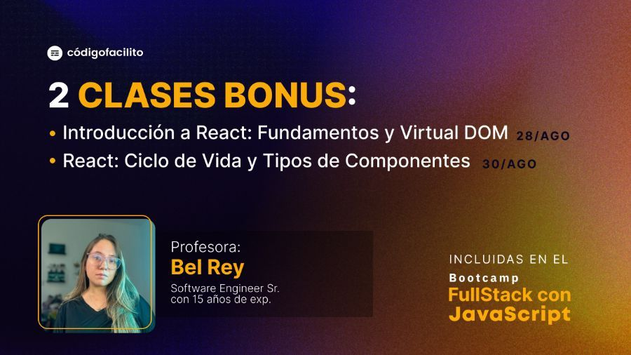 Si se anotan hasta hoy en Fullstack Javascript pueden aprovechar en VIVO dos clases extra donde vamos a ver los fundamentos de React para llegar bien preparados al 20 de Septiembre que empiezan las clases oficialmente. No digan que no les avisé.