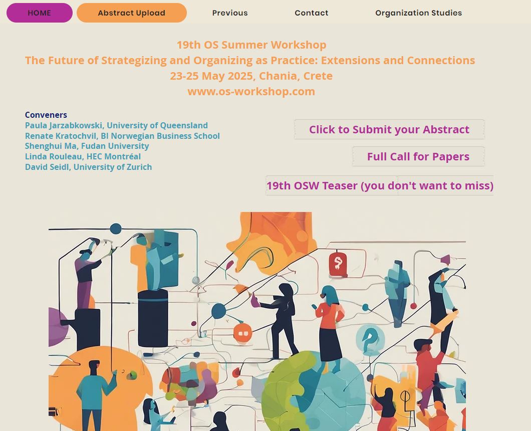 Renate Kratochvil (@ren8te) on Twitter photo 🥳🥳The OSSW website is online: Join us for the Summer Workshop of Organization Studies in Greece <a href="/Strategizers/">SAP Interest Group</a> @osofficer.
Topic for 2025 "The Future of Strategizing and Organizing as Practice: Extensions and Connections"
Submit your abstract until 2/12 #Greece #Research 🥳🥳The OSSW website is online: Join us for the Summer Workshop of Organization Studies in Greece <a href="/Strategizers/">SAP Interest Group</a> @osofficer.
Topic for 2025 "The Future of Strategizing and Organizing as Practice: Extensions and Connections"
Submit your abstract until 2/12 #Greece #Research