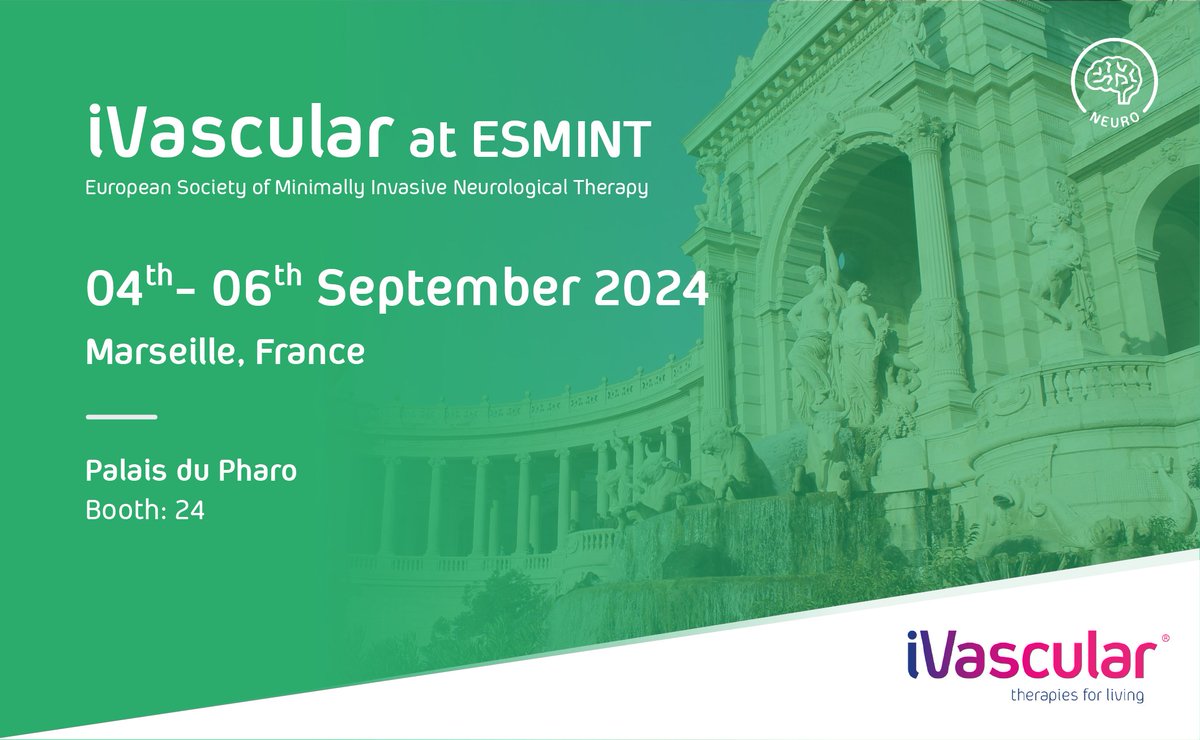iVascularGlobal's tweet image. Are you attending #ESMINT Congress? Met us at the exhibition (booth #24) and learn more about our innovative devices for the treatment of ischaemic stroke.

📅 September 04th-06th
📍Palais du Pharo – Marseille, France

#iVascular #ESMINTCongress #Neurointerventionism