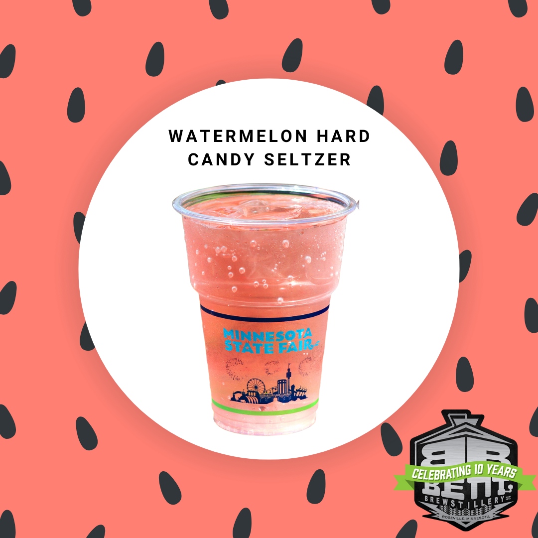 Grab this drink at the @MNStateFair! 🏝️

🍉 Our Watermelon Hard Candy #Seltzer starts sour and finishes sweet. A throwback to your childhood bike-riding days visiting the corner convenience store – but this time in a cup! 🍉

#GetBentAtTheFair #MNStateFair