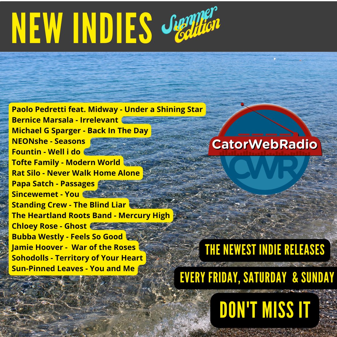 #NowPlaying #NewIndies
<a href="/Paolo_Pedretti/">Paolo Pedretti</a>
<a href="/BerniceMarsala/">Bernice Marsala 🎶</a>
#MichaelGSparger
#NEONshe
#Fountin
#TofteFamily 
<a href="/RatSilo/">Rat Silo</a>
@papasatchrts 
#Sincewemet
<a href="/CrewStanding/">Standing Crew</a>
<a href="/thehrbofficial/">The Heartland Roots Band</a>
<a href="/ChloeyOfficial/">Chloey Rose</a>
<a href="/BubbaWestly/">Bubba Westly</a>
#JamieHoover
<a href="/sohodollsmusic/">sohodolls</a>
<a href="/SunPinnedLeaves/">Christopher Brown ('Sun-Pinned Leaves')</a>