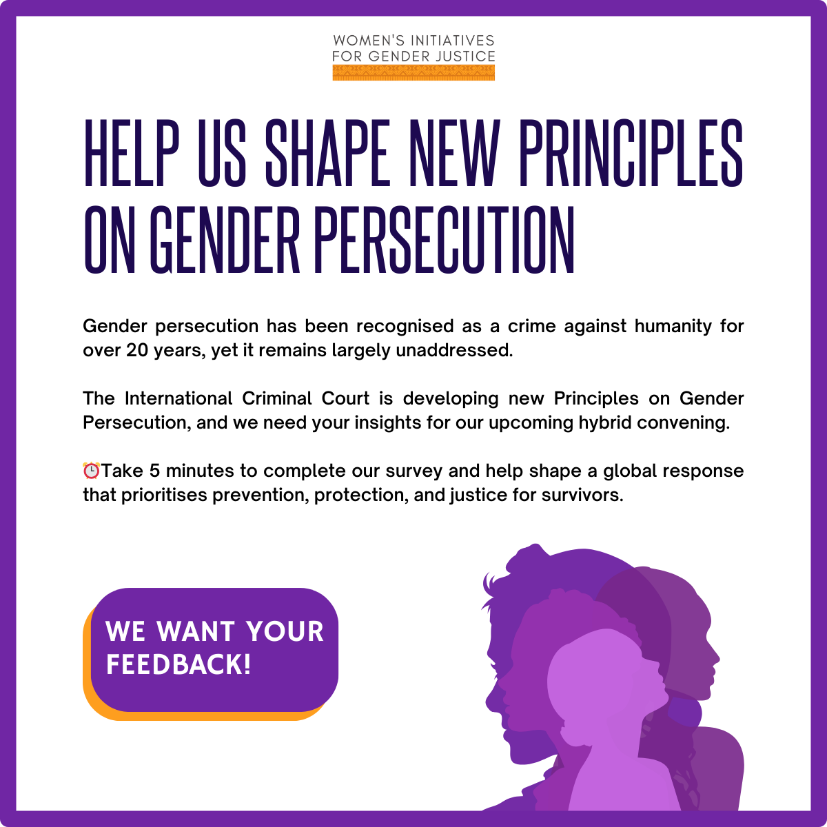 4GenderJustice's tweet photo. Can you help us shape new Principles on Gender Persecution?

Take the survey now!

In English: https://t.co/VEswMtqXex
In French: https://t.co/g1H6c4gnue
In Spanish: https://t.co/XguZRuRygN https://t.co/iRJecAiLQq