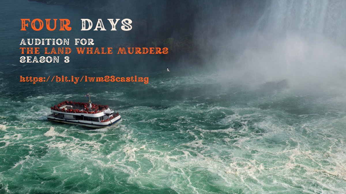 What's that rushing sound? It's the sound of time running out! Only FOUR days left to submit your audition for the Land Whale Murders Season 3. Learn more and submit at buff.ly/3yczIVl.