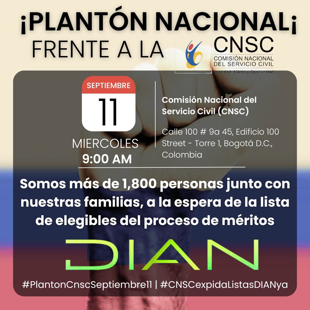 Daissy83's tweet photo. #CNSCListasDIANya #PlantonCnscSeptiembre11 #CNSCexpidaListasDIANya  @CNSCColombia @NoticiasUno @NoticiasCaracol @elespectador @RevistaSemana @elespectador @ELTIEMPO @WRadioColombia @DIANColombia https://t.co/ghUlngcGbd