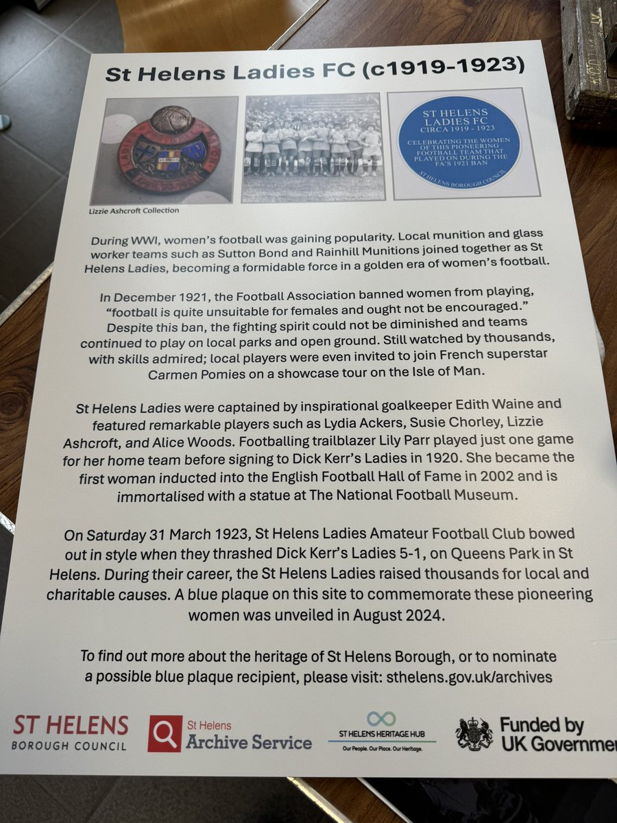 What a day at the unveiling of the blue plaque celebrating St.Helens Ladies FC, who defied the <a href="/fa/">The FA</a>’s ban &amp; paved the way for our girls to play football.

Step forward: Lydia Ackers, Lizzy Ashcroft, Susie Chorley, Lily Parr, Edith Waine &amp; Alice Woods. Pioneers.

We thank you. 🖤🤍