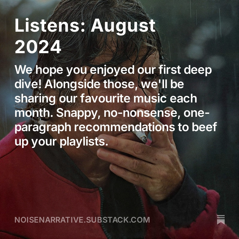 noisenarrative_'s tweet photo. We're chuffed to have 100 of you subscribed already. 
To celebrate, we've launched a second newsletter series: 'Listens'. 
We'll be sending super snappy, one-paragraph music recommendations to beef up your playlists each month.
Here's our first one!
https://t.co/xhgxYRSS8K https://t.co/gFSAxpsGpW