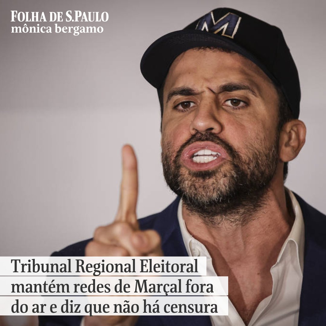 folha's tweet photo. Tribunal Regional Eleitoral mantém redes de Marçal fora do ar e diz que não há censura. Justiça suspendeu perfis do empresário por entender que há indícios de abuso econômico. 📲📰 Leia mais em https://t.co/kZhaapi5CR https://t.co/Rqra5CrCO5