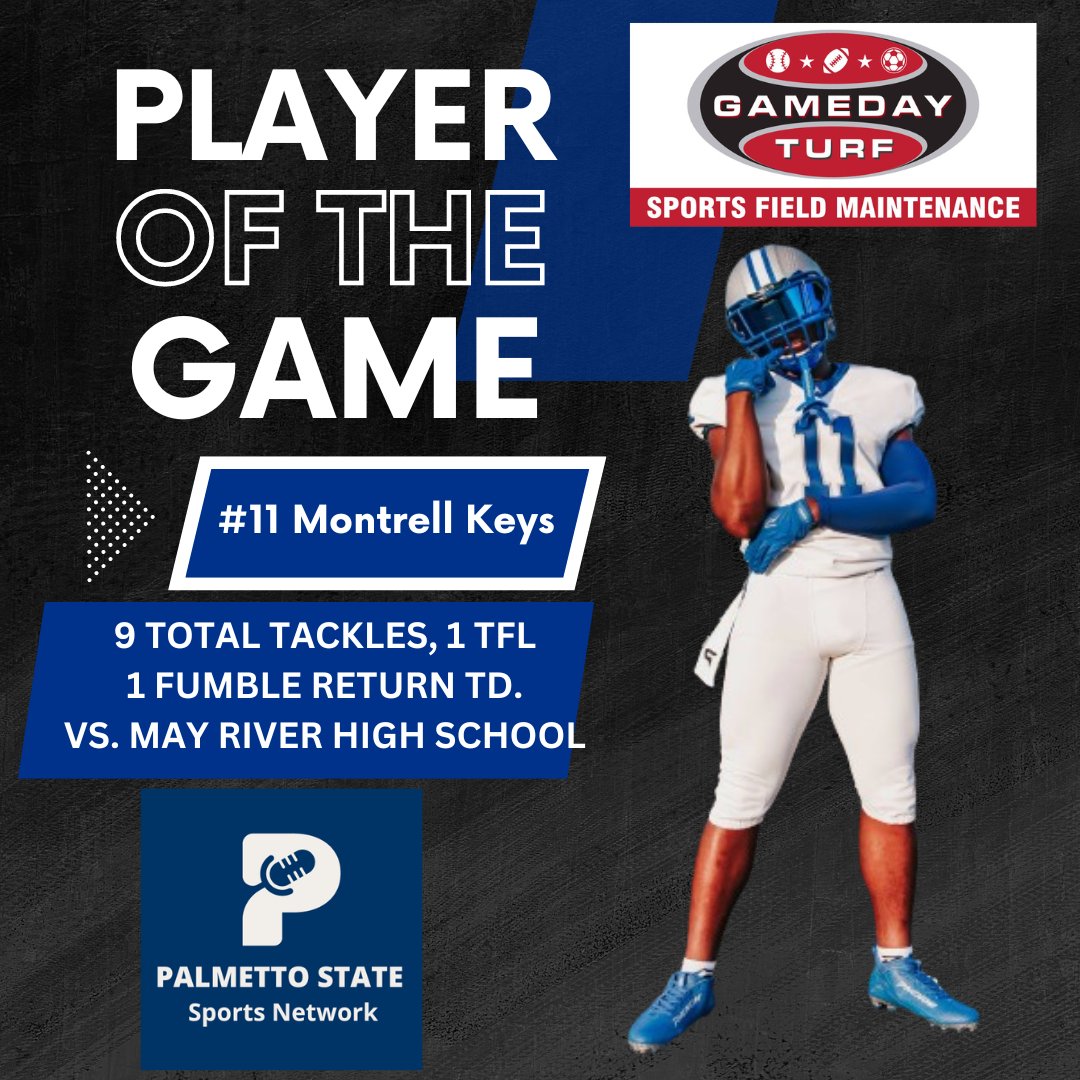 Palmetto State Sports Network (@scprepsports) on Twitter photo Congratulations to our GAMEDAY TURF Player of the Game for last week Montrell Keys. Montrell had 9 tackles, 1 TFL and a 60-yard Fumble return for a Touchdown vs. May River! <a href="/AirportAthDept/">Airport Eagle Athletics</a> <a href="/CoachFidler/">Shane Fidler</a> <a href="/AirportEaglesFB/">Airport High School Football</a> <a href="/AHS_Leads/">Airport High School Eagles</a> <a href="/MattSchilit/">Matt Schilit</a> <a href="/re_laxinsc/">Stephen Knight</a> <a href="/teambarrs76216/">Teambarrs</a> Congratulations to our GAMEDAY TURF Player of the Game for last week Montrell Keys. Montrell had 9 tackles, 1 TFL and a 60-yard Fumble return for a Touchdown vs. May River! <a href="/AirportAthDept/">Airport Eagle Athletics</a> <a href="/CoachFidler/">Shane Fidler</a> <a href="/AirportEaglesFB/">Airport High School Football</a> <a href="/AHS_Leads/">Airport High School Eagles</a> <a href="/MattSchilit/">Matt Schilit</a> <a href="/re_laxinsc/">Stephen Knight</a> <a href="/teambarrs76216/">Teambarrs</a>