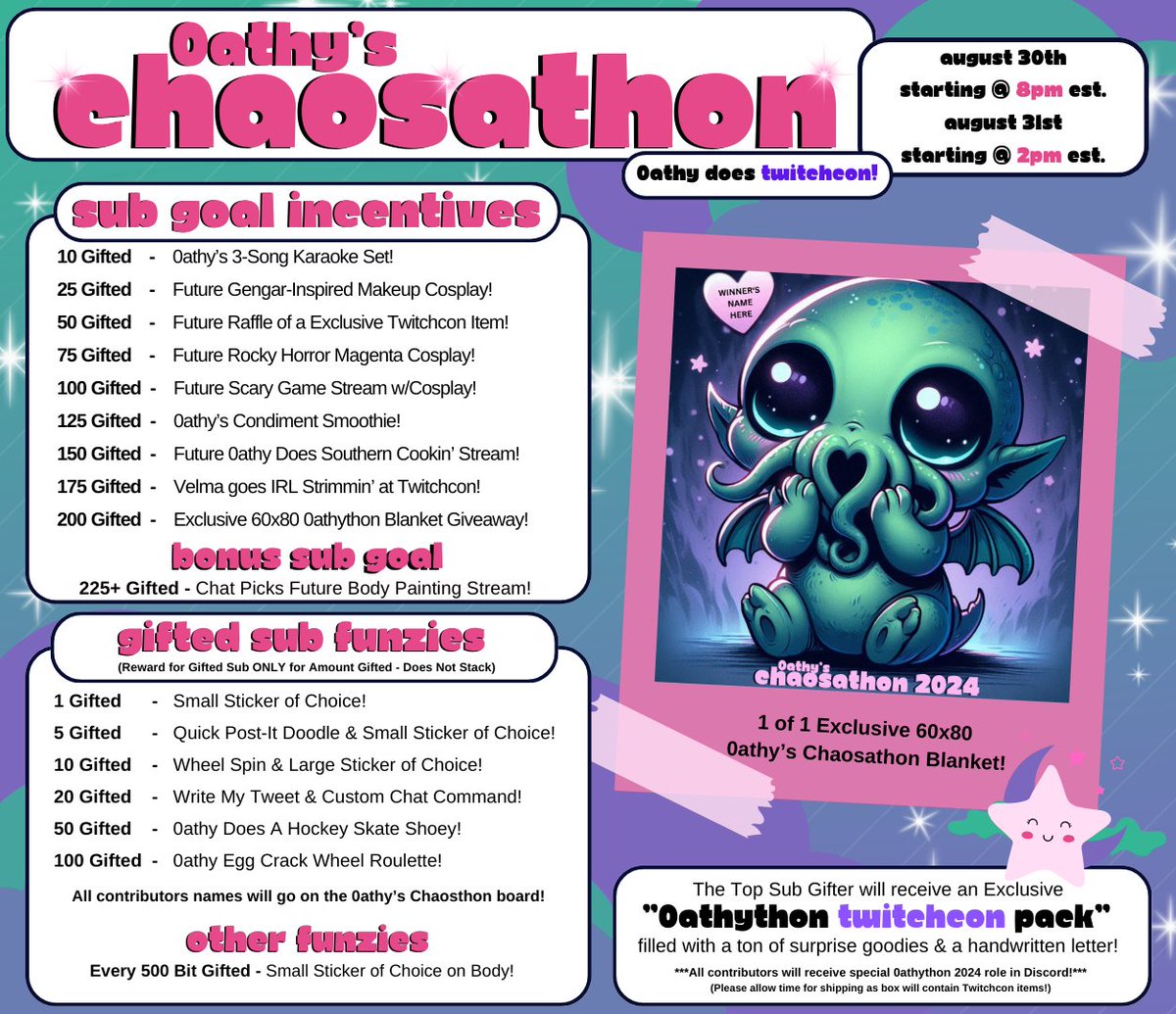 Good mornin'!🥰It's officially time for the first ever Chaosathon! Can't wait to see you this weekend on Friday/Saturday! Let's get bonkers!

If you could repost this daily I will add a raffle ticket for each repost to the Monthly Shenantiddies Raffle! 

#twitch #subathon #chaos