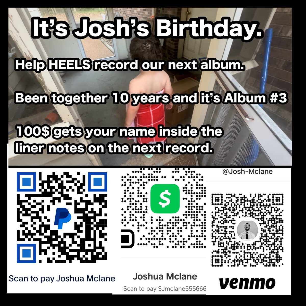 It’s Josh’s birthday and we’re fundraising for the new album. 100$ gets your name in the liner notes and you get the album a week earlier than everyone else. Thank you muches.