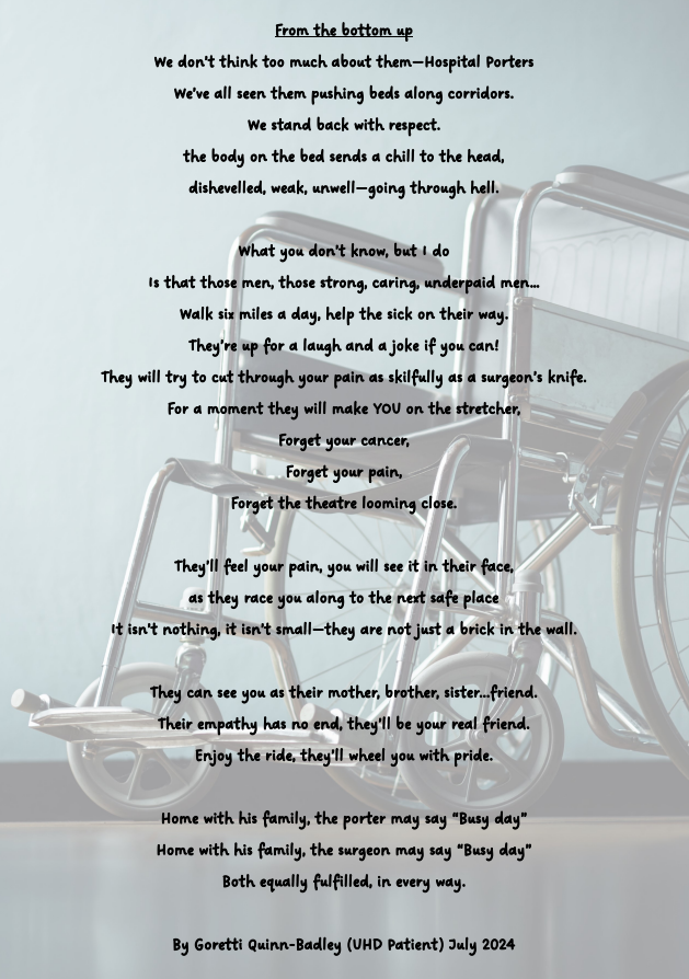 UHD Portering Department (@uhd_porters) on Twitter photo We received this beautiful Poem from UHD patient Goretti Quinn-Bagley. Thank you so much for capturing what we strive to do everyday.
#TeamUHD #Porters #Poem <a href="/UHD_NHS/">University Hospitals Dorset NHS Foundation Trust</a> We received this beautiful Poem from UHD patient Goretti Quinn-Bagley. Thank you so much for capturing what we strive to do everyday.
#TeamUHD #Porters #Poem <a href="/UHD_NHS/">University Hospitals Dorset NHS Foundation Trust</a>