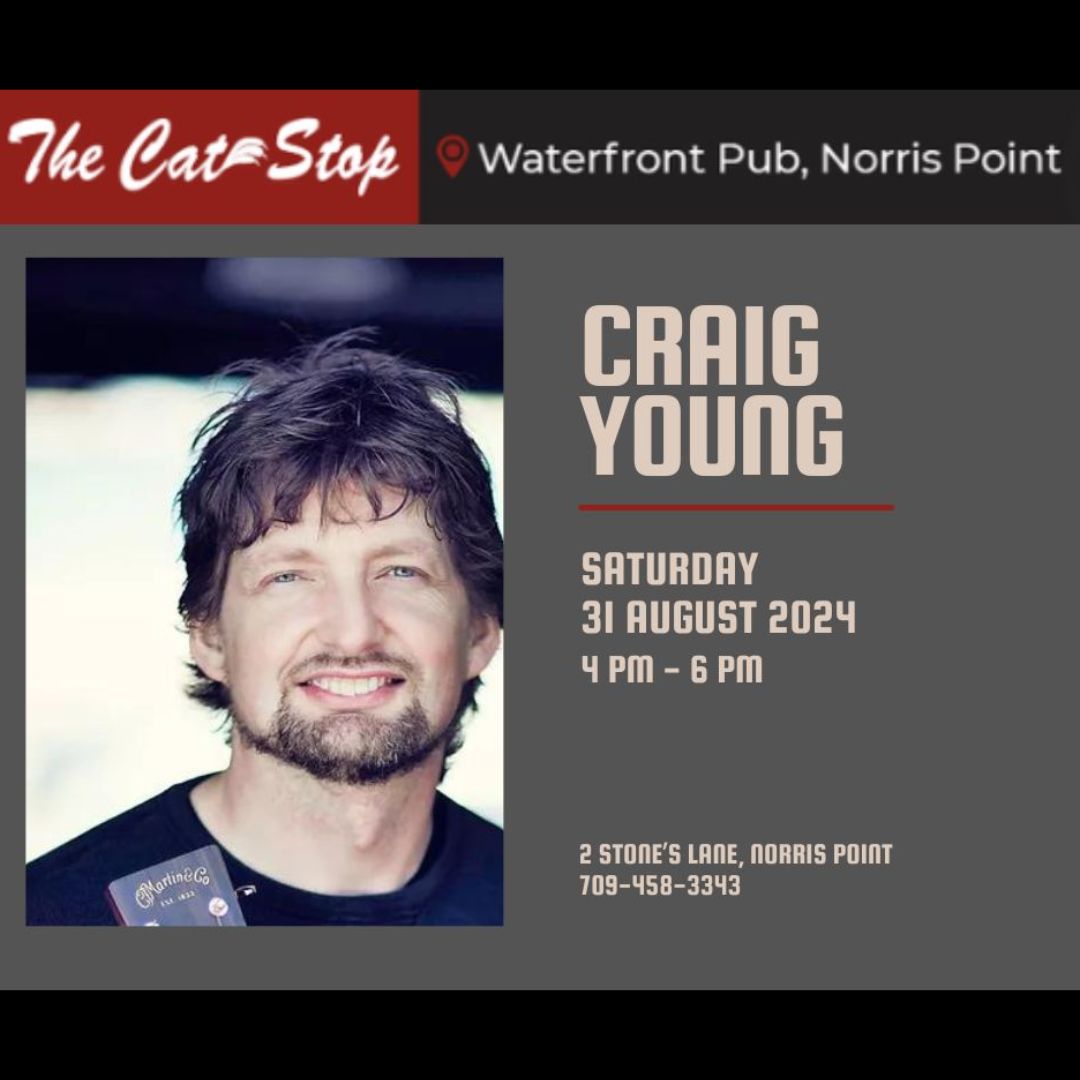 bontours's tweet photo. The Cat Stop Waterfront Pub
2 Stone's Lane, Norris Point
CRAIG YOUNG
APPEARING SATURDAY 
AUGUST 31, 2024
4 pm - 6 pm
AN ACCLAIMED COUNTRY AND BLUEGRASS GUITARIST…  
Craig hails from the southwest coast of Newfoundland. https://t.co/lsnehDTzgs