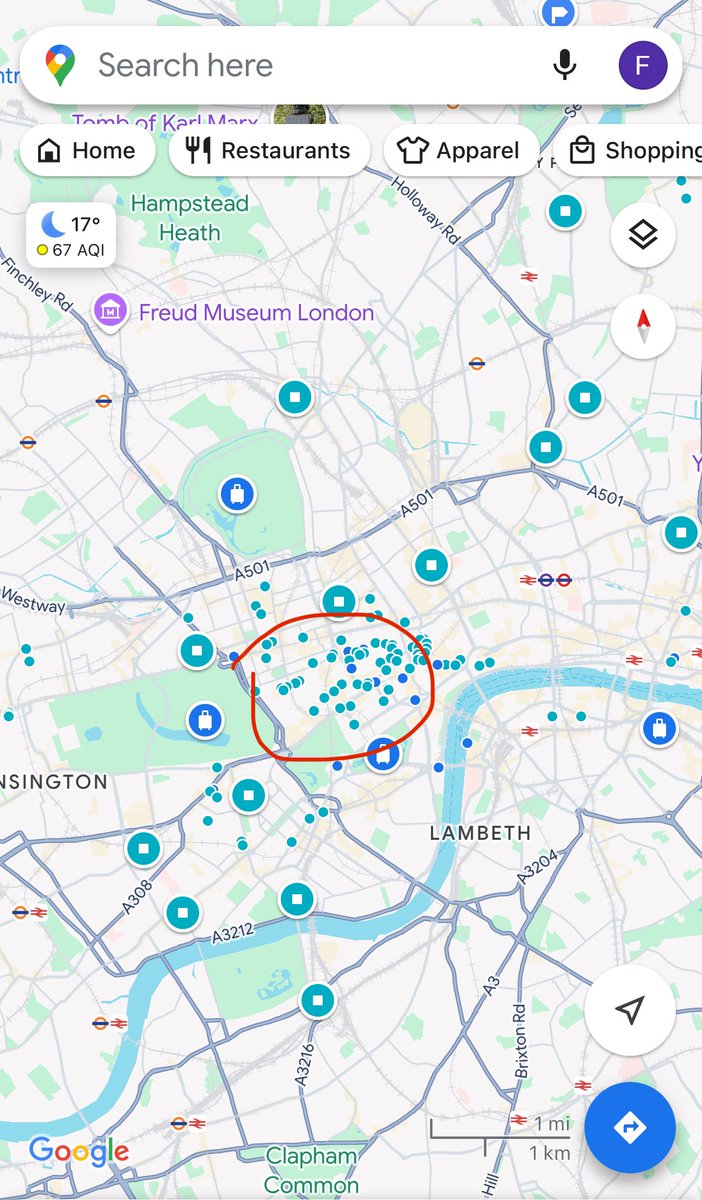 أفضل مكان تسكنه في #لندن 🇬🇧 
الدائرة اللي حاطها لك يسارك الهايد بارك 🌳
تحتك جيمس بارك والبيكاديلي وعلى اليمين
ريجنت ستريت وفوقك اكسـفورد شوف لك
فندق بنفس المنطقة واستمتع بالمشي 🚶🏻‍♂️