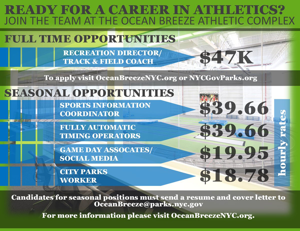 We still have a few opening for this coming season. All seasonal positions from from October 1st to March 31st with the possibility of full time following. 

Visit OceanBreezeNYC.org for more information.