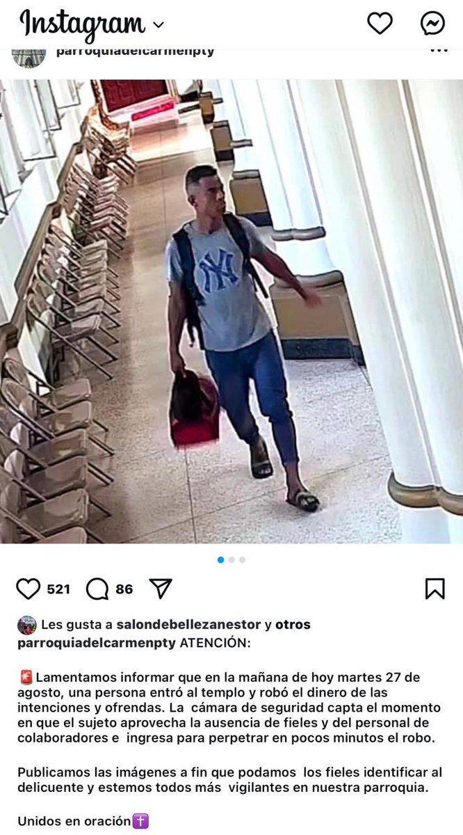 Este es la persona que robó las ofrendas de la iglesia del Carmen.