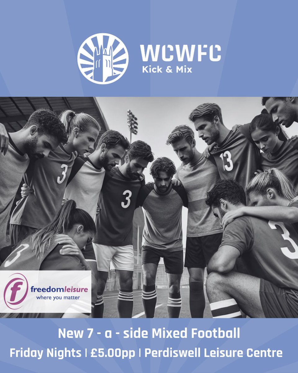 Introducing WCWFC Kick &amp; Mix ⚽️

7-a-side, adults mixed football in your local community. We welcome anyone and all abilities to play some fun, competitive football on a Friday night. 

⏰ Starting from the 6th of September! 

More info and tickets here: wcwfc.co.uk/kick-and-mix