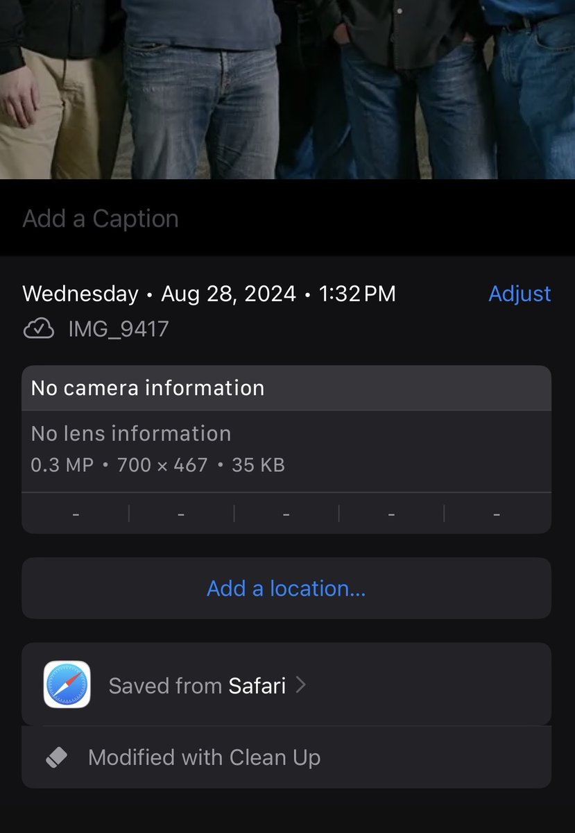 aaronp613's tweet image. If an image is modified by Clean Up or generated by the upcoming Image Playground, the photo&apos;s metadata will display that in the Photos app to help spread awareness of photo manipulation.