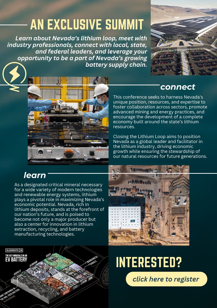 Nevada is serious about continuing the state's lead in building out a US battery ecosystem. Register below to hear from an incredible group of industry leaders at Nevada's Inaugural Lithium Summit, hosted by <a href="/JosephMLombardo/">Governor Joe Lombardo</a>.  

Worth attending for anyone excited to make a