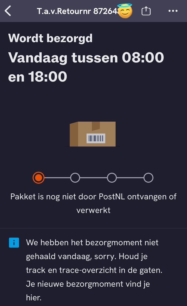Wel consequent van <a href="/bol_com/">bol</a>, niet alleen hun producten, maar ook hun retourdozen doen er langer dan gepland over…