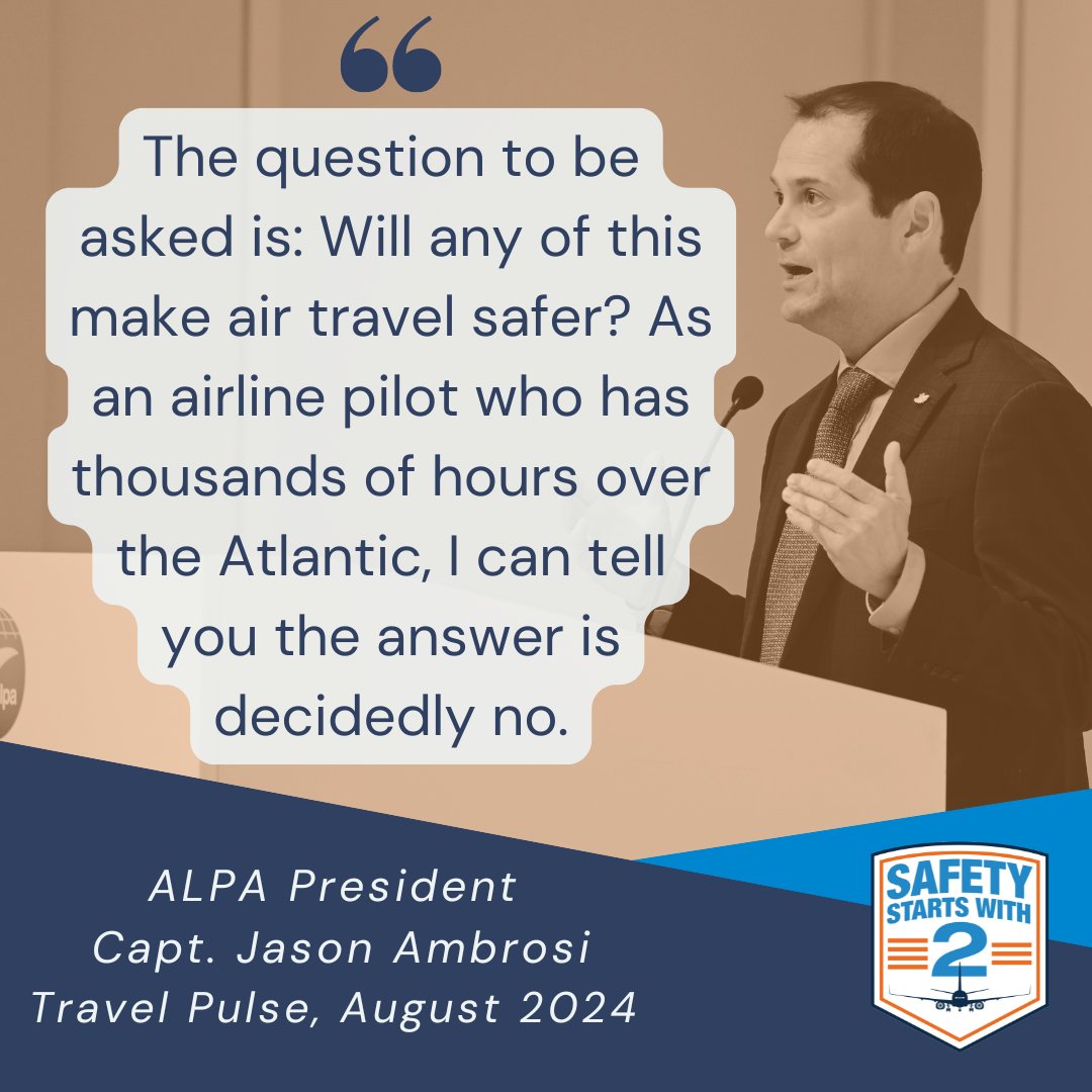 #ICYMI <a href="/TravelPulse/">TravelPulse</a> recently published an opinion piece by <a href="/ALPAPresident/">Capt. Jason Ambrosi</a> on the threat to aviation safety posed by proposals to remove pilots from the flight deck. Read more: bit.ly/4cirdWX #SafetyStartsWith2 #AI #Flight