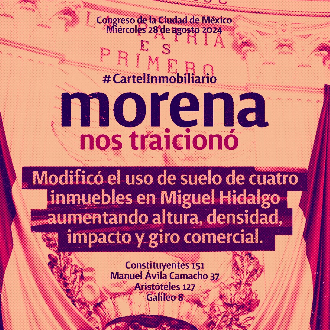 pasotti's tweet photo. ¡@PartidoMorenaMx nos traicionó!

Por aplanadora, siguiendo las órdenes de @MarthaAvilaCDMX y @vhlobo, nuevos líderes del #CartelInmobiliario, el @GPMorenaCdMex votó a favor de los cambios al uso de suelo en Alcaldía Miguel Hidalgo, violando la ley y la voluntad popular. https://t.co/Ym3hw7K6S3