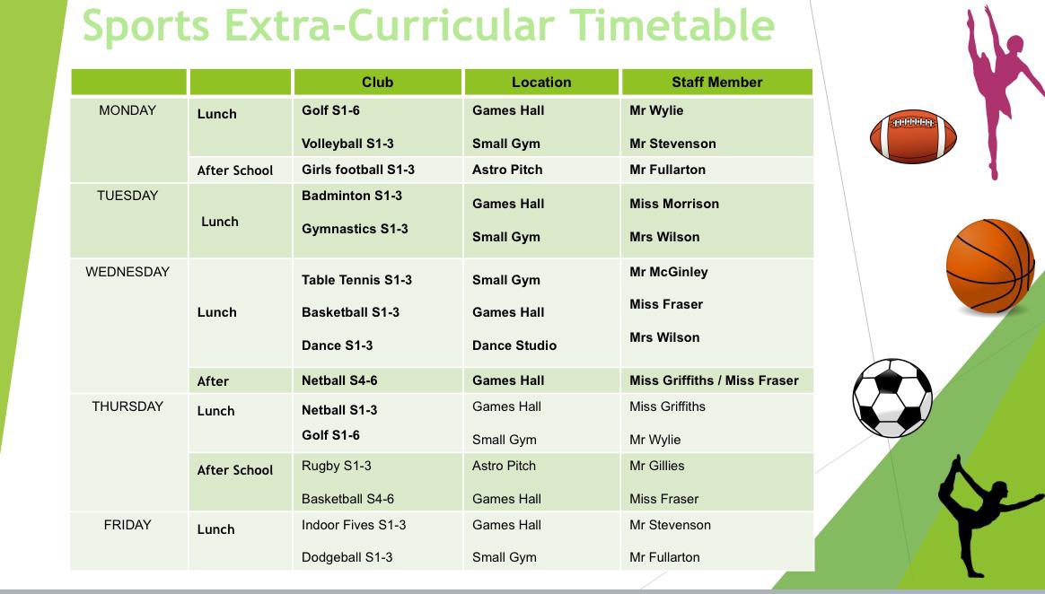 Our new extra curricular timetable starts Monday - just come along to any of the activities at the time stayed! <a href="/CathkinHigh/">Cathkin High School</a> #itsSLC