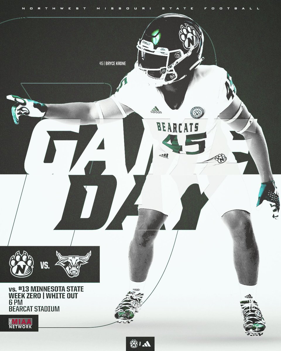 Wake up. Show up. Wear White. It's 𝐆𝐚𝐦𝐞𝐃𝐚𝐲.

🆚: #13 Minnesota State
⚪️: WHITE OUT
🏟️: Bearcat Stadium
📍: Maryville, MO
📺: bit.ly/3LN76FT
📻: bit.ly/2MsfFUY
📊: bit.ly/4e200c9

#OABAAB