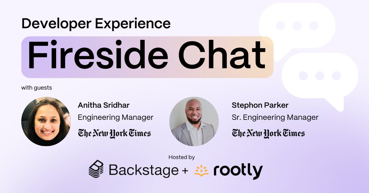 We're joining our friends at <a href="/SpotifyEng/">Spotify Engineering</a> to host a live Fireside Chat on developer experience with Anitha Sridhar &amp; Stephon Parker from <a href="/nytimes/">The New York Times</a> on September 18! 

Register today: spotify.zoom.us/webinar/regist…