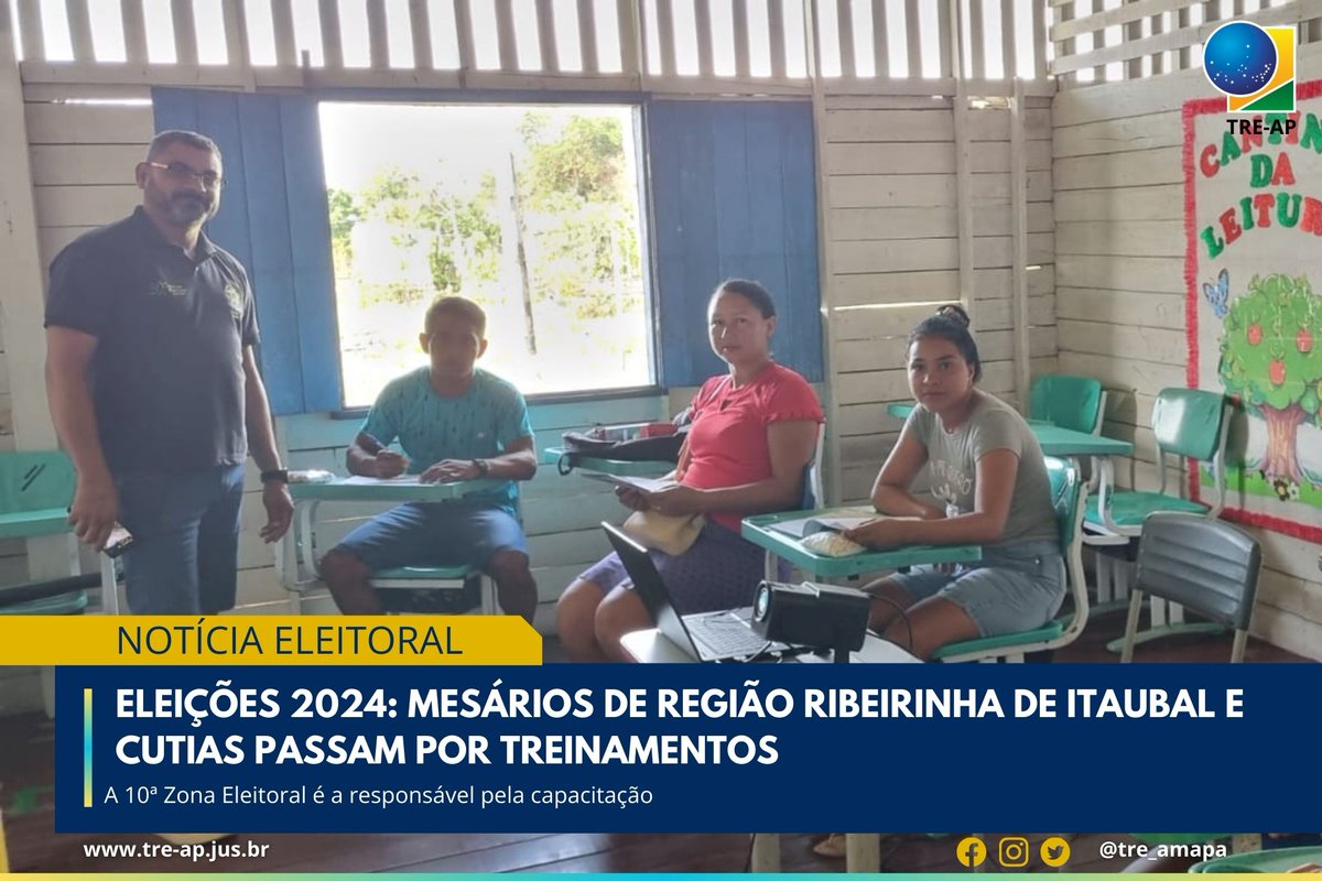 #NotíciaEleitoral: ELEIÇÕES 2024: MESÁRIOS DE REGIÃO RIBEIRINHA DE ITAUBAL E CUTIAS PASSAM POR TREINAMENTOS | Saiba mais: tre-ap.jus.br/comunicacao/no…