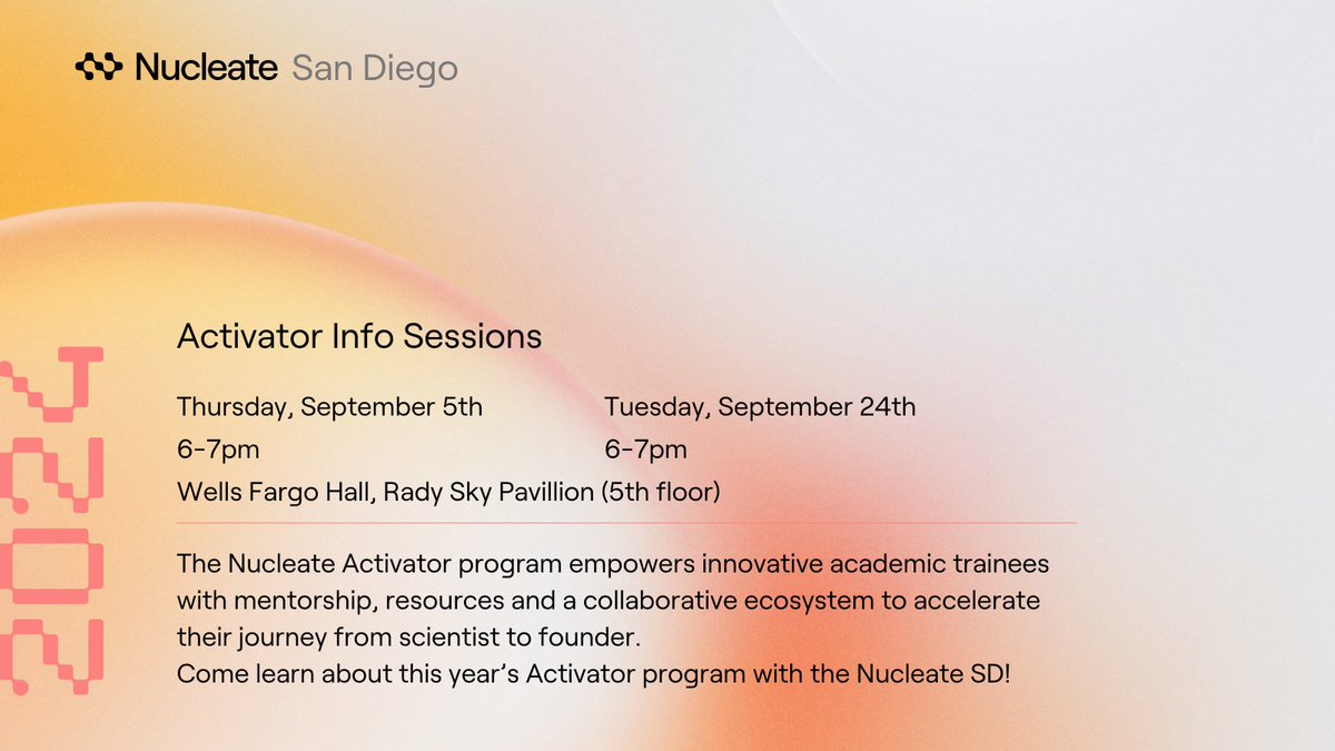 Asama Lekbua อสมา เล็กบัว (@asama_lekbua) on Twitter photo Hey San Diego - <a href="/NucleateSD/">Nucleate San Diego</a> is hosting TWO info sessions for the activator program in September! Come check us out! Hey San Diego - <a href="/NucleateSD/">Nucleate San Diego</a> is hosting TWO info sessions for the activator program in September! Come check us out!