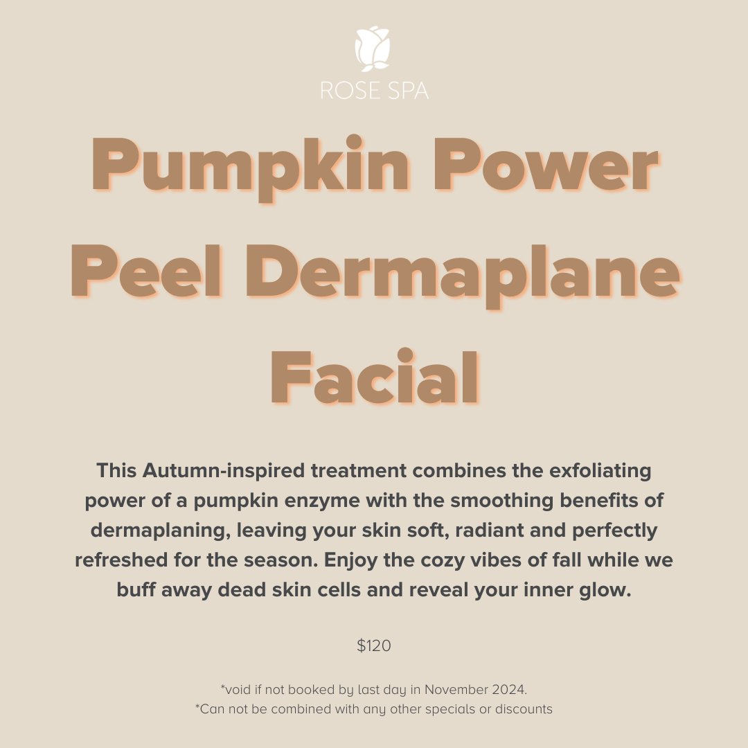 RoseClinicUT's tweet photo. 🍁FALL SPECIALS | The Rose Clinic 🍁 Pumpkin Power Peel Dermaplane Facial
📱BOOK now https://t.co/ZnXkHWgmEd
#pumpkin #facial #skincare #drrose #plasticsurgeon #medspa #specials #fall https://t.co/ADGcOhTx55