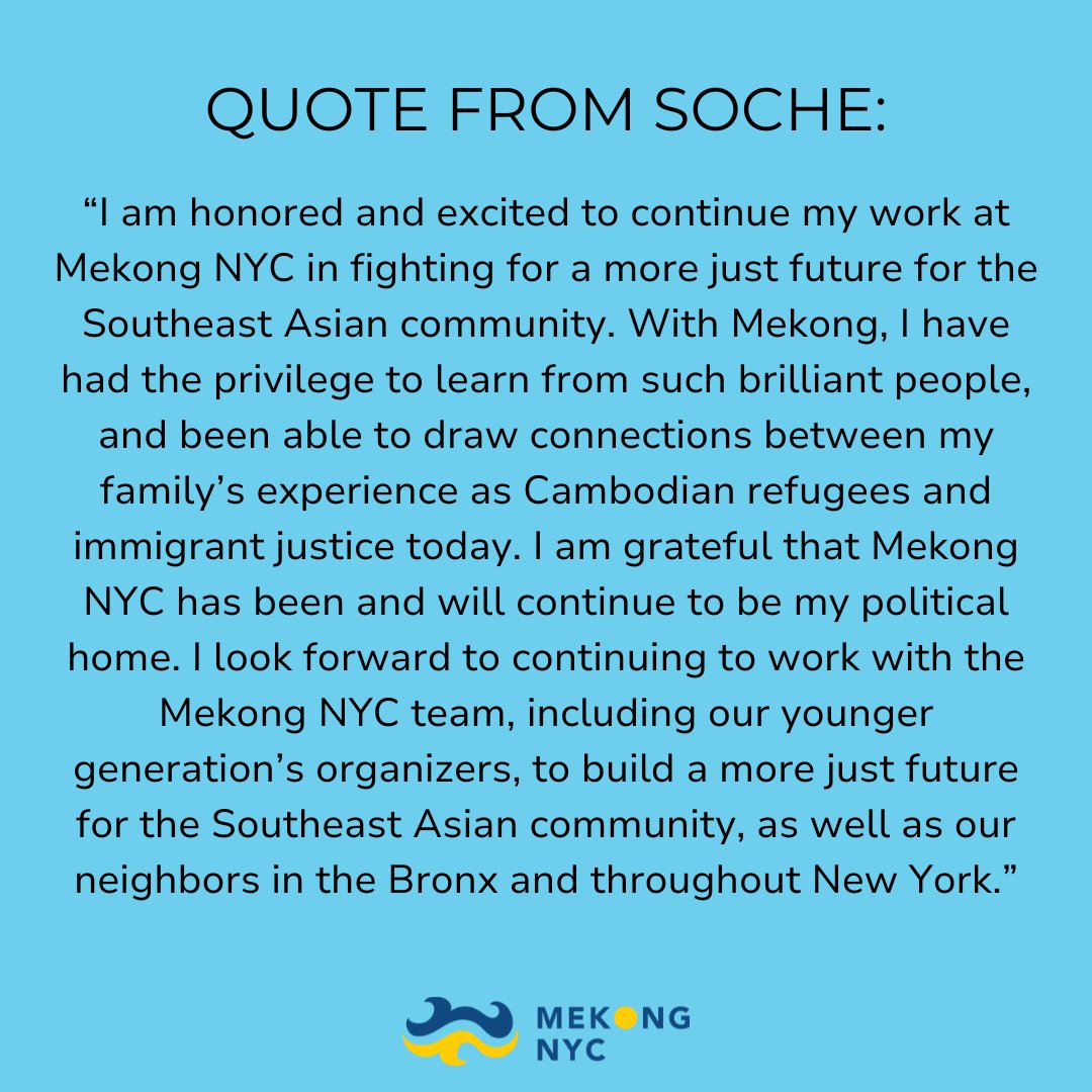 We are thrilled to announce that Socheatta (“Soche”) Meng has been appointed as Executive Director of Mekong NYC. Read the full statement here: mekongnyc.org/new-ed