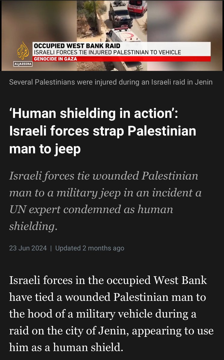 flackospalace's tweet photo. @SaeedDiCaprio Not to mention the IOF literally TIED a Palestinian man to a military jeep during a raid, every accusation is a confession from these psychos https://t.co/8ETmeUzsRN