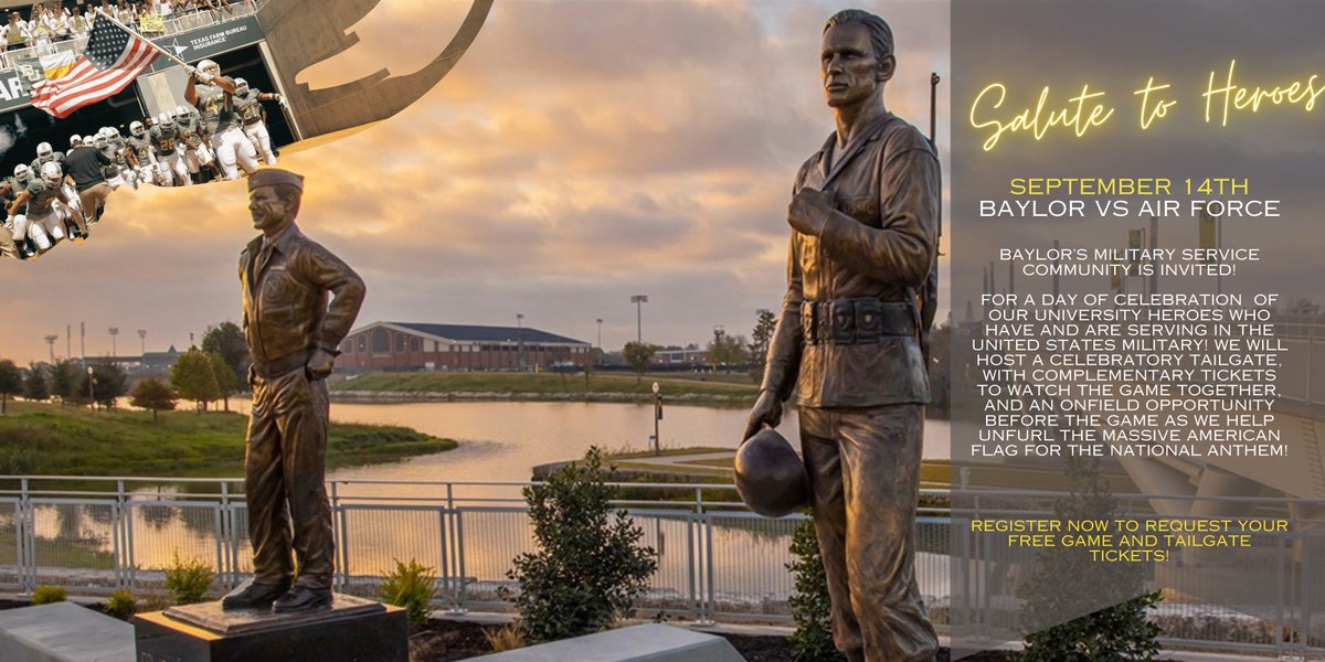 VetsofBaylor1's tweet image. 🚨 Last Call!! Salute to Hero Football Game Tickets 🚨 follow the link on FB to make your request.
**Must be registered to receive tickets. Must be Military connected and in one of the following: faculty &amp;amp; staff, alumni, VETS program, graduate programs
Today 8/28 is the last day