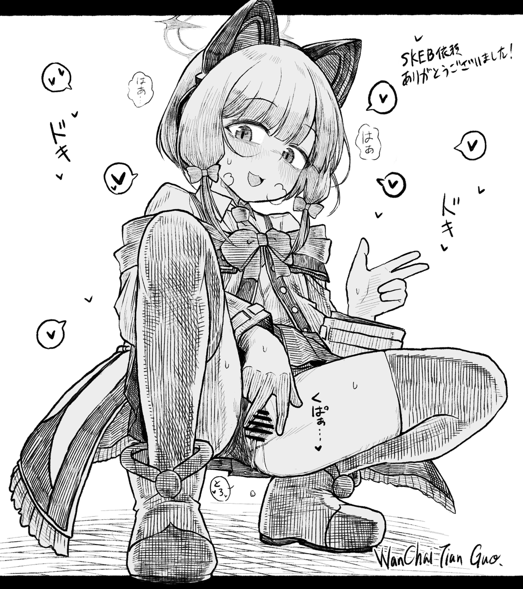 Skeb納品しました
「たまに描かれてるミドモモが可愛くてガチなえっちいのも見てみたく依頼させて頂きました
しゃがんだ状態でパンツをずらしながらいたずらな表情でくぱぁをしているモモイを所望します」 https://t.co/xEPlyjMwM8 
#Skeb #Commission 
