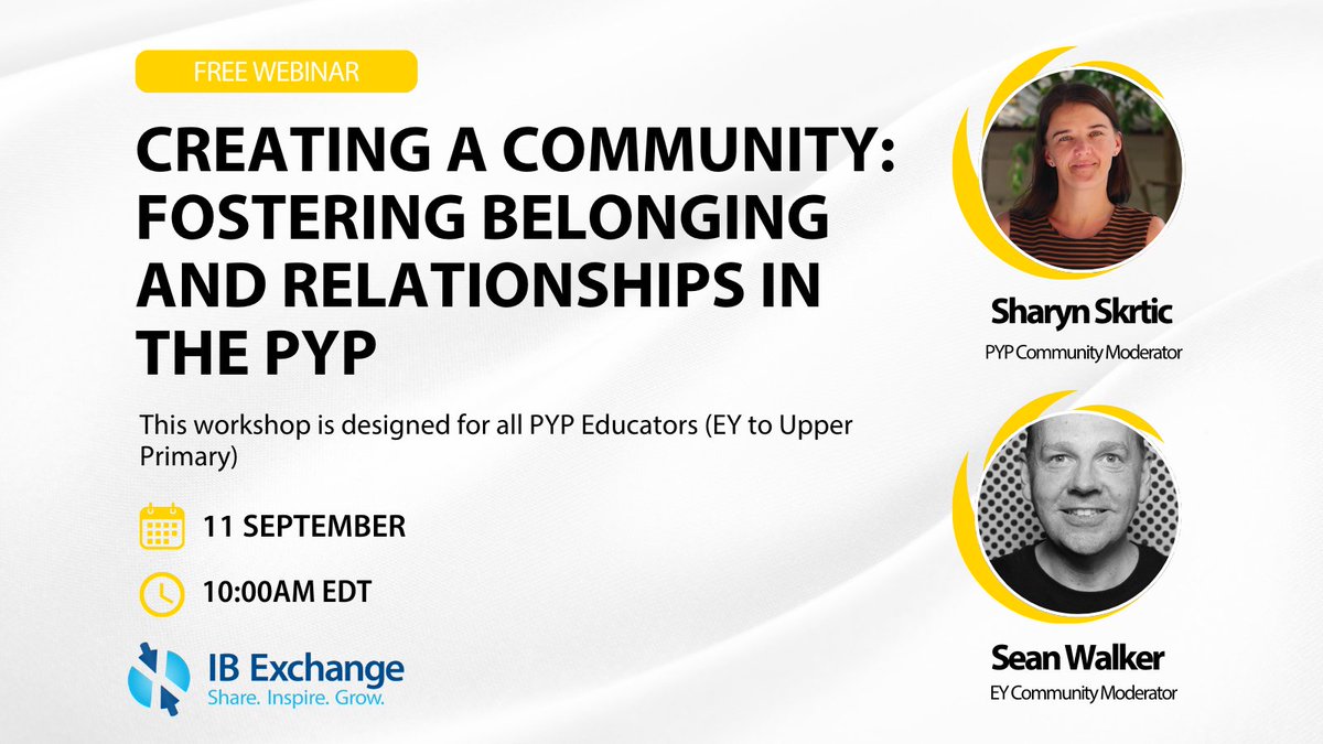 iborganization's tweet image. PYP educators, enhance your approach to fostering a nurturing education environment! Join our free webinar on September 11 to explore strategies for creating belonging and positive relationships. Register here: buff.ly/4e1dzJ8
